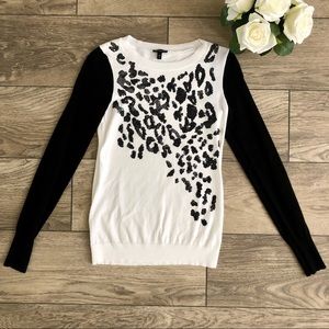 EXPRESS sequin leopard black and white sweater size small